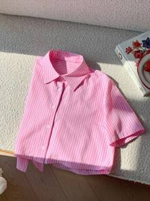 Comfortcana Women's Casual Pink Striped Shirt, Fashionable For Summer - Multicolor - View 5