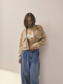 Aralina 夏/秋短款贴袋野战夹克 Y2K 街头服饰 斯德哥尔摩风格 - 棕色 - 查看 10