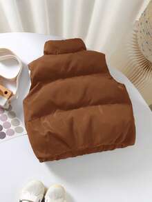 SHEIN Unisex Cotton Padded Vest Jacket,Suitable For Babygirl And Babyboy,Brown Autumn Modest Date,Essential Winter Puffer Vest,All-Match Fall Baby Vest - Brown - View 2