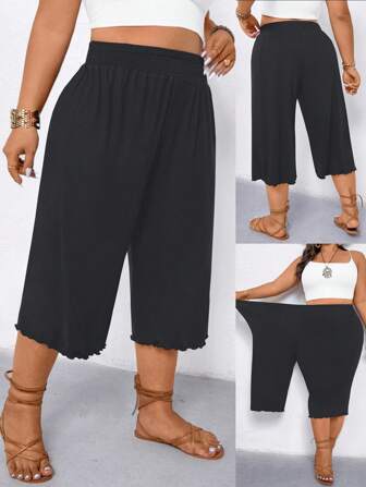 SHEIN CURVE+ 大码女式宽松针织阔腿七分裤