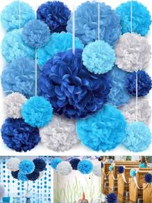 16/20/21pcs Pink, Blue, Green, Multicolor Paper Flower Balls Pom Pom Decorations, Suitable For Mother's Day, Wedding, Confession Day, Baby Shower, Birthday Party, Indoor And Outdoor Decor