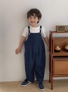 Hapijoa Toddler Boys Loose Pattern T-Shirt And Denim Bib Pants 2pcs Set, Fall Outfit - Multicolor - View 5