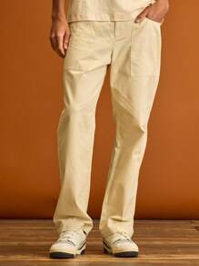 Musero Straight Leg Carpenter Style Pants Button Fastening Belt Loop Detailing Summer Holiday Vacation - Apricot - View 2