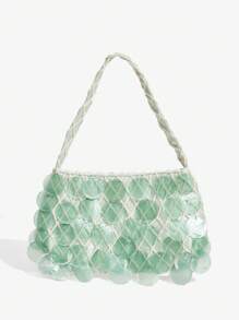 SHEIN SXY 女士贝壳包手提包，时尚、简约、优雅、多功能，适合海滩、度假、假日、夏季、海边 - 薄荷綠 - 查看 3