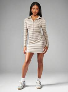 MISSGUIDED Vestido mini con botones, cuello y manga larga de punto acanalado con patrón de rayas retro, de ajuste ceñido, en estilo Y2K de los 90, para otoño, invierno y primavera - Multicolor - Ver 4