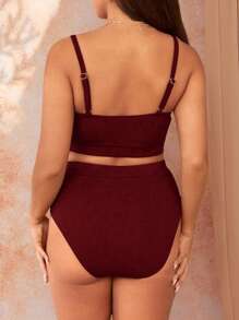 Swim Vcay Plus Size Summer Vacation Beach Solid Ribbed Camisole Bikini Set