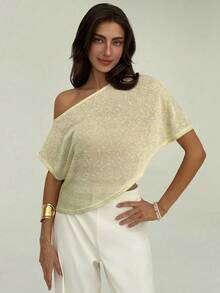 Aloruh 女式休闲纯色不对称领口蝙蝠袖宽松上衣，夏季