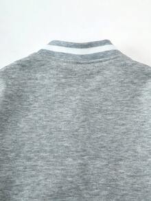 青少年女孩拼色纽扣时尚长袖夹克 - 灰色 - 查看 7