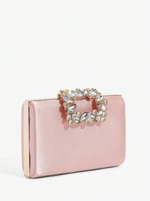 SHEIN Belle Women's Fashionable Exquisite Crystal Embellished Pink Evening Clutch - Baby Pink - View 3