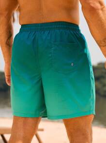Manfinity KASUA Men's Gradient Color Drawstring Waist Casual Beach Shorts - Dark Green - View 2