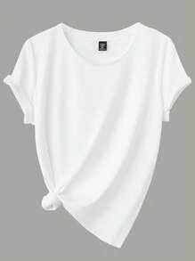 Calvaya Plus Size Women Summer Solid Color Crew Neck Short Sleeve Casual T-Shirt, Basic Top