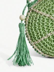 SHEIN SXY Quý cô, Túi cầm tay nữ, Túi rơm, Thời trang, Thanh lịch, Đơn giản, Cá nhân hóa, Đa năng, Hình quả chanh, Hình trái cây, Dành cho bãi biển, Kỳ nghỉ, Ngày lễ, Mùa hè, Bên bờ biển - màu xanh lá - Xem 7