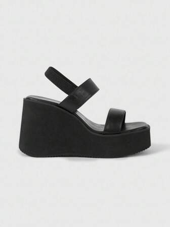 Grunge Punk Women's Fashion Versatile 10cm High-Heeled Thick-Soled Roman Style Open Toe Black High Heel Sandals