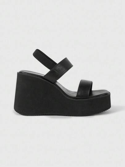 Grunge Punk Women's Fashion Versatile 10cm High-Heeled Thick-Soled Roman Style Open Toe Black High Heel Sandals