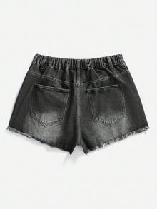 SHEIN MOD Plus Size Casual Street Style Everyday Denim Shorts, Summer - Black - View 2