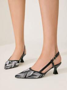 CUCCOO CHICEST 女士尖头几何图案撞色一脚蹬细高跟凉鞋，优雅夏日度假通勤舒适凉鞋，棕色