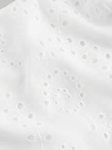 SHEIN MOD Plus Size Women Embroidered White Maxi Dress 2 Pieces Set, Multi-Layered Ruffle Hem, Suitable For Dates, Holidays, Picnics, Beaches, Comfortable, White Skirt And Top Set, White Eyelet Skirt And Top Set, White Two Piece Dress, White Eyelet Two Piece Dress, White Summer Outfit - White - View 4