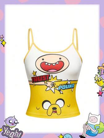 Adventure Time X ROMWE Top tipo camiseta ajustada con gráficos de letras y dibujos animados de verano para mujer
