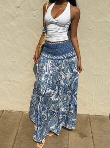 SHEIN Tall 女士波西米亚印花长裙，休闲假日日常穿着，春夏 - 彩色 - 查看 4