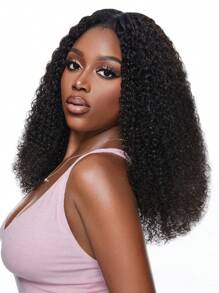 Afro Curly 22-28 Inch Natural Black Color V Part Wig Machine Made Human Hair Neat Natural Looking High Density - SNatural - View 4