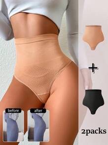 SHEIN 2pcs Women Invisible High Elasticity Waist Shaping Bodysuit And Thong Panty Set - Multicolor - View 2
