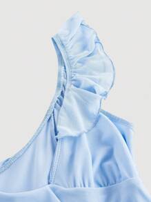 SHEIN MOD 女士优雅纯色不对称连衣裙，夏季 - 藍色 - 查看 3