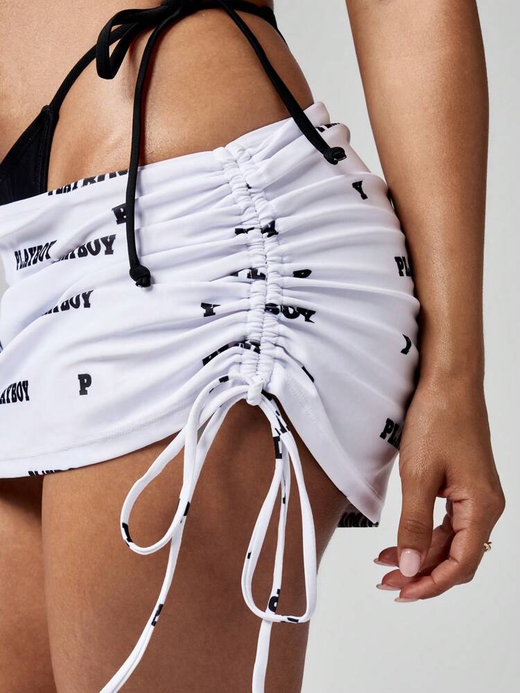 Missguided x Playboy Minigonna sarong da spiaggia con arricciature e lacci laterali