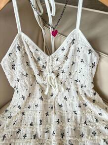 INAWLY Sexy Butterfly Print Drawstring Backless Halter Top - Apricot - View 7