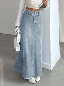 EURMUSE Women's Fashionable Washed Maxi Denim Skirt