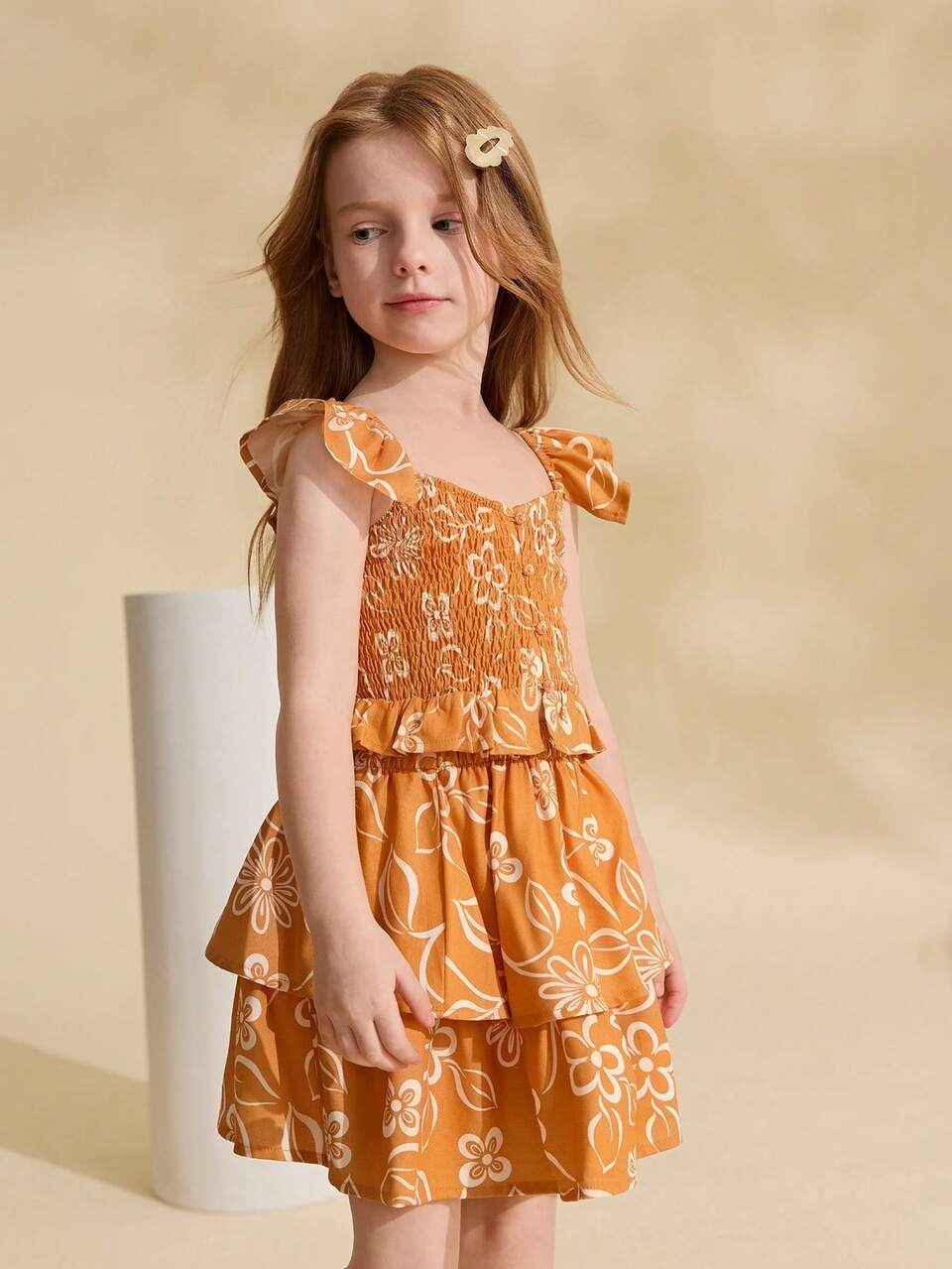 2pcs/Set Young Girl Fitted Casual Ruffle Trim Vest Top And Mini Skirt