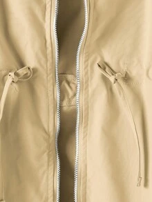 Girls Casual Drawstring Hooded Mid-Length Jacket Fall Winter - Khaki - View 5