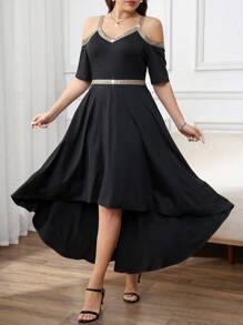 Ellevyn Robe d'été élégante minimaliste à épaules dénudées avec ruban en grande taille