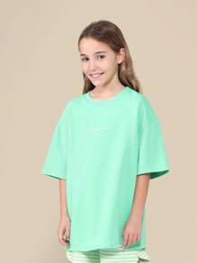 SUMWON Casual Brooklyn Summer Co-Ord Oversized T-Shirt Runner Short Set Youth Teen Fashion Sports Number Relaxed Streetwear Soft Vacation Outfit - Green - View 3