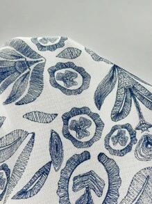 Florisole Camisa Curta de Manga Curta Branca Solta com Bordado e Impressão de Totem Vintage Boho para Mulheres - Azul e Branco - Visão 7