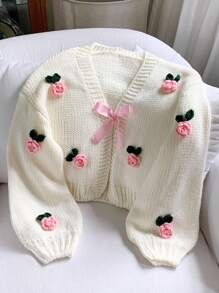 Comfortcana Damen Große Größen Lässig 3D Blumen leichte Strickjacken, Herbst/Winter