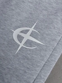 Manfinity EMRG 休闲男士高街图形印花腰带宽松运动裤，街头潮流，滑板，嘻哈，适合送给男朋友/丈夫的礼物，日常穿着，Y2K 风格，阔腿运动裤，灰色运动裤，男士运动裤 - 灰色 - 查看 3