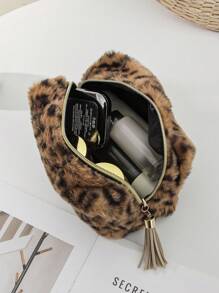 SHEIN 1 szt. Duża pojemność wielofunkcyjna torba podróżna do pielęgnacji, kosmetyczka z nadrukiem w panterkę, przenośna pielęgnacja skóry i przybory toaletowe, pluszowa kosmetyczka z nadrukiem w panterkę, duża pojemność, wysokiej jakości i słodka torba do przechowywania - Kolor khaki - Zobacz 8