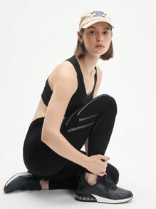 Gameset SHEIN Sport Quần legging thể thao cạp cao khoét lỗ màu trơn thường ngày cho nữ - màu đen - Xem 7