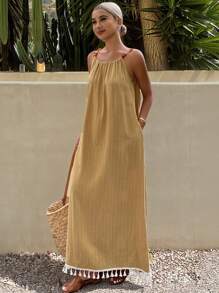 Livesso Robe ample avec détails de perles sans manches, convenant pour les vacances d'été