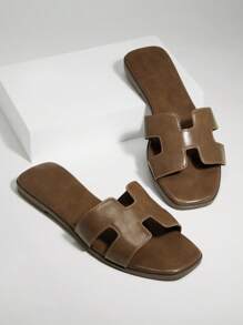 SHUZIA 奢华设计女士优质油面 PU 橄榄色 H 型带拖鞋 - 奢华舒适街头服饰，游艇俱乐部必备 - 橄欖綠 - 查看 4