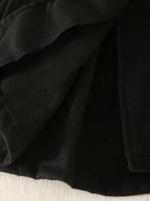 Elladie kids Áo khoác nữ thời trang thanh lịch dành cho bé gái, kiểu dáng cổ Peter Pan, tay dài, cạp cao, dài đến đầu gối, màu trơn, có nơ 3D, thiết kế hai hàng cúc, thích hợp cho mùa thu/đông/thu. - màu đen - Xem 7