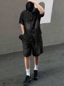 DAZY Men's Washed Black Shirt Set, Summer