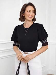 Miaspire Women's Lace Stitching Elegant Tops
Autumn Women's Elegant Street Party Occasions Women's Modest Tee For Women
Teacher Outfits For Women
Autumn And Winter Puff Sleeves Elegant T-Shirts For Women - Black - View 1