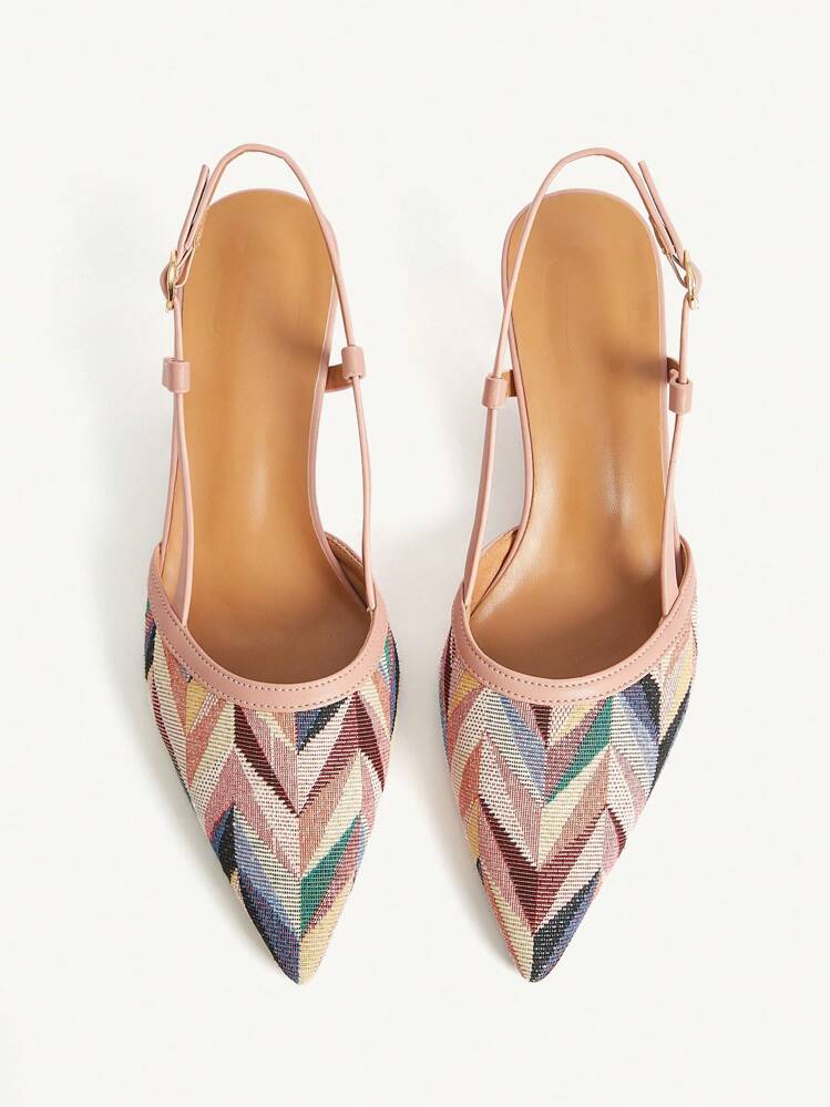 CUCCOO CHICEST Women's Brown Geometric Pattern Pointed Toe Elegant Stiletto Heel Sandals, Bohemian Style Summer New Versatile Comfortable High Heels For Vacation Or Office Wear For Christmas Elegant Shoes Wedding Shoes Summer Shoes Bride Shoes - Pink - View 9