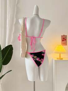 SHEIN Swim Bộ 3 món/Bộ đồ bơi hình tam giác in hoa màu ngẫu nhiên cho nữ, đồ bơi và váy đi biển, bộ bikini đi biển mùa hè - Nhiều màu - Xem 7