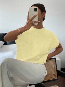 Siren Gaze 女士休闲法式无袖宽松短袖针织上衣，适合日常穿着，百搭 - 黃色 - 查看 5