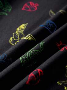 HARRY POTTER X SHEIN 青少年男孩夏季休闲老鹰、蛇彩色印花黑色 T 恤和宽松短裤两件套睡衣套装 - 彩色 - 查看 7