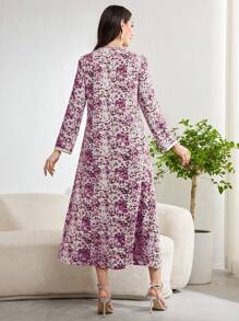 Al Najma 女式花卉印花拼接丝带长袖阿拉伯连衣裙 - 彩色 - 查看 2