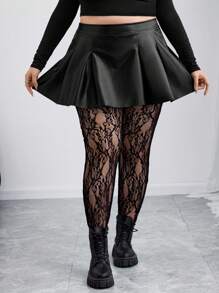 SHEIN CURVE+ Curves 加大码/学校服装/返校服装/返校大码性感弹力透明蕾丝连裤袜、紧身裤、万圣节、返校季 - 黑色 - 查看 5