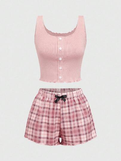 Summer Casual All-Match Comfortable Ribbed Stripe Sleeveless Top And Shorts Women Pajama Set